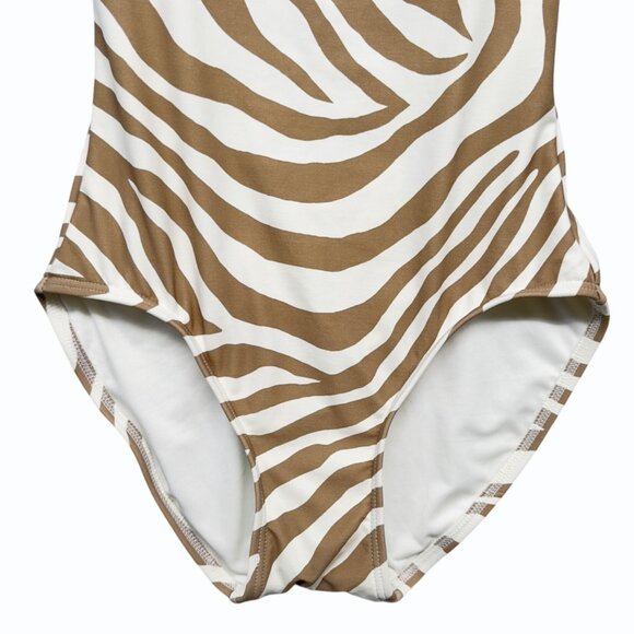 Michael Kors Womens 6 Tan Zebra Print 1 Piece Swimsuit Ladder Back Design - Picture 4 of 16